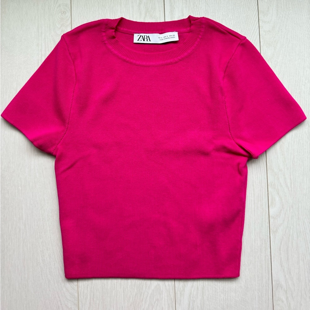 Zara Fuchsia Pink Knit Cropped Crew Neck US S